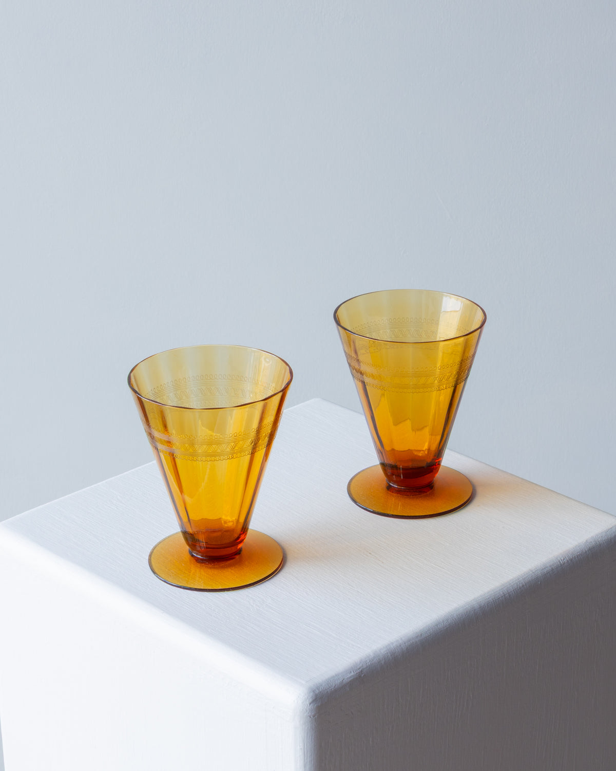 Amber Etched Dessert Glasses - Pair