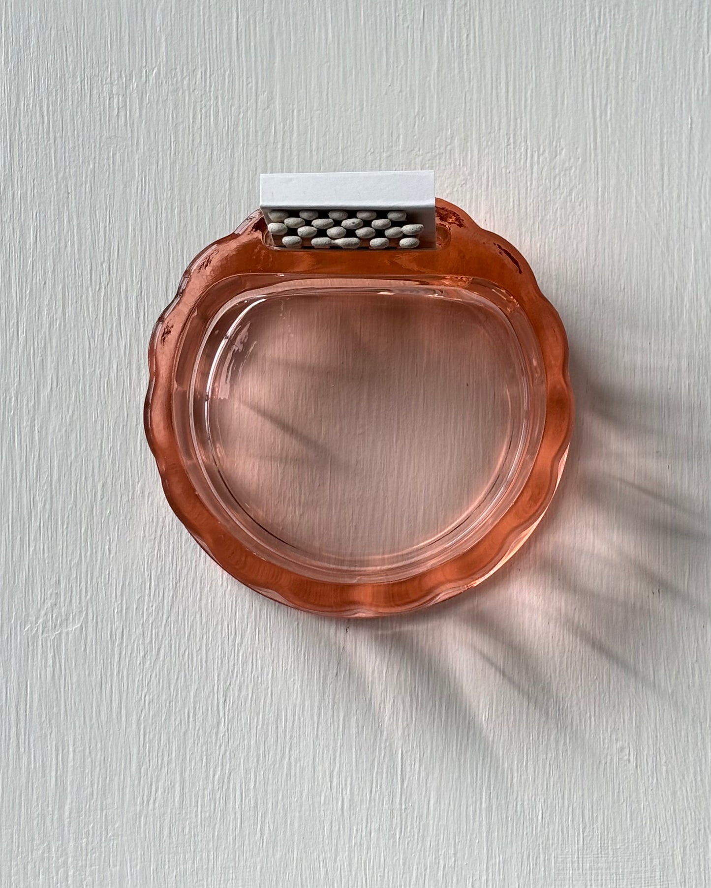 Pink Glass Ashtray with Match Book Slot