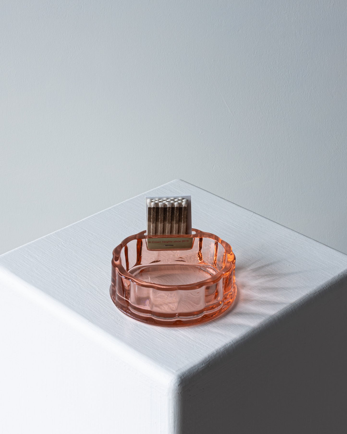 Pink Glass Ashtray with Match Book Slot