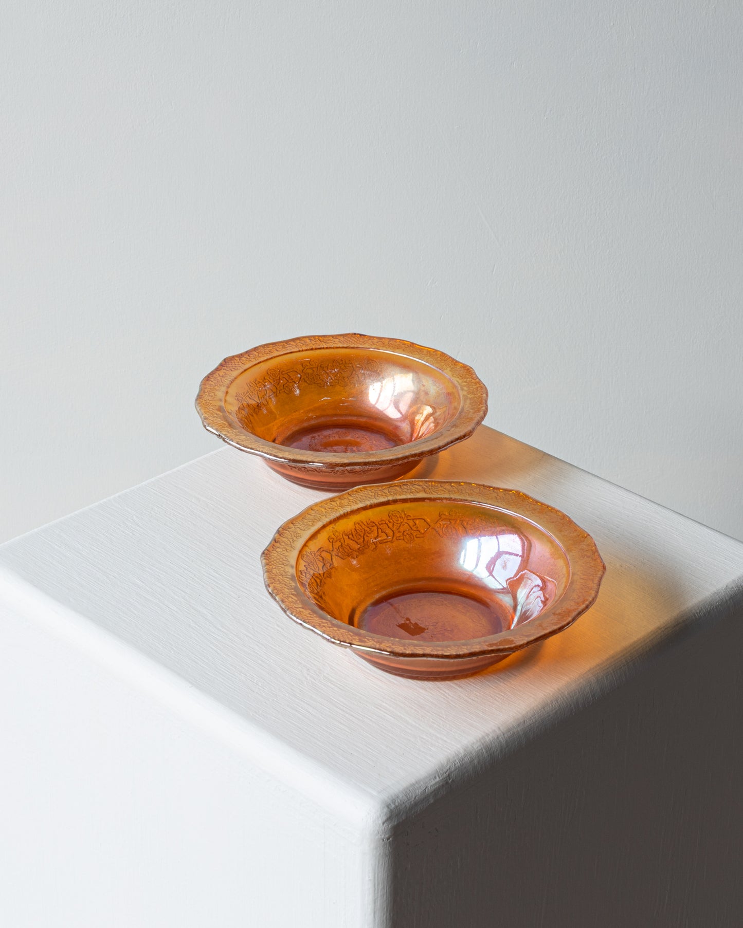Orange Lusterware Dishes - Pair